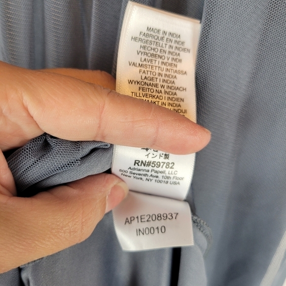 NWT Adrianna Papell Floral Beaded Top w/Tulle Chiffon Gown in Dusty Blue Size 6 - Picture 13 of 15